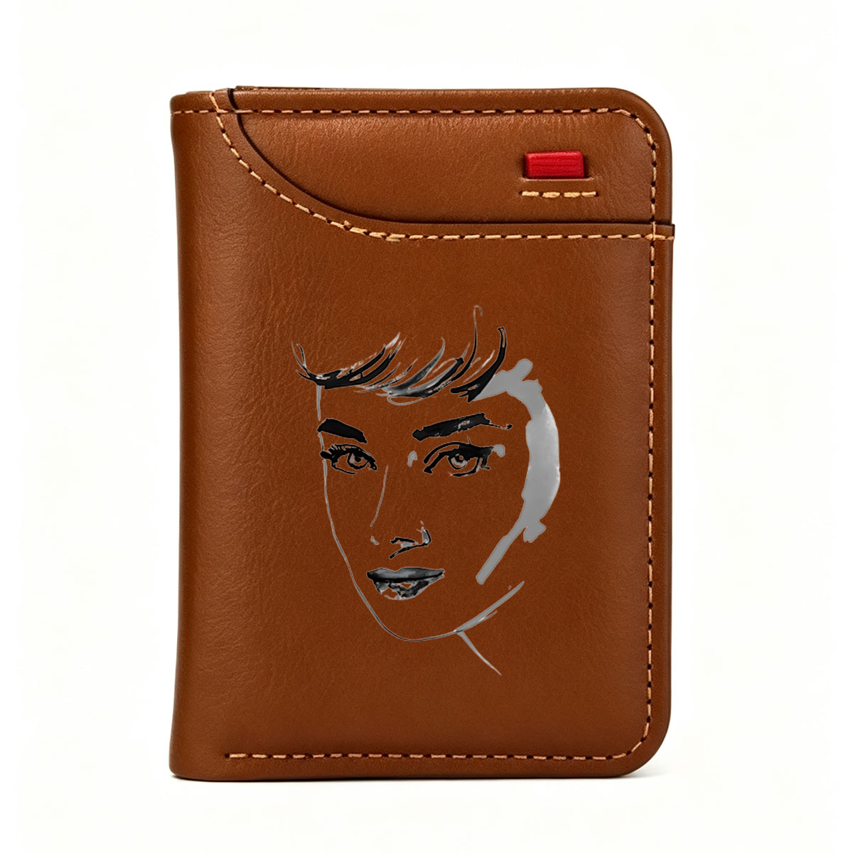 Abstract Portrait of a Person with Expressive Eyes and Hair - Vertical Style Wallet