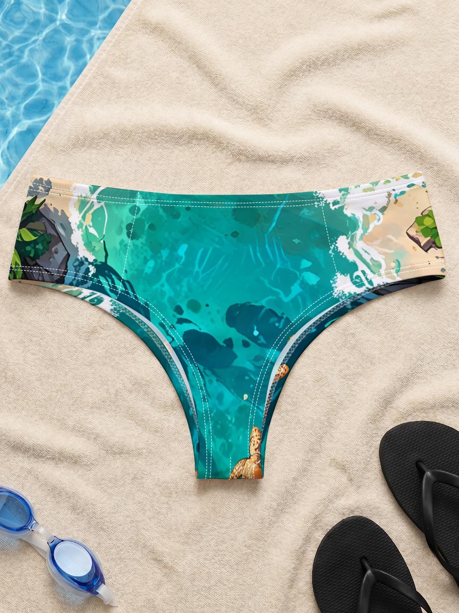 Turtles swimming in crystal-clear tropical waters near sandy shores and palm trees. -  Men's swim trunks