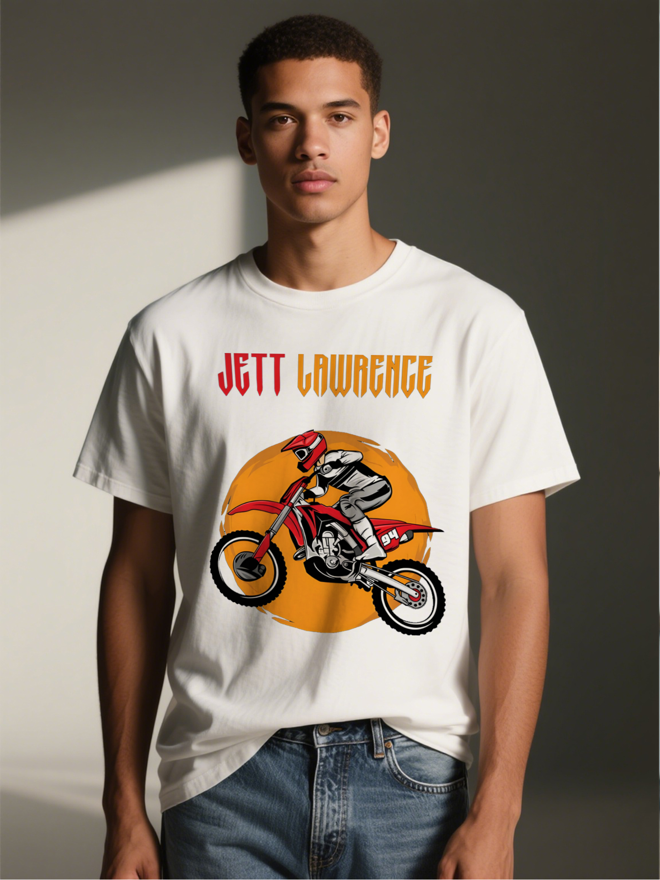 Men's Printed T-Shirt Moto Cross Rider Graphic Design Casual Round Neck Lightweight Breathable Summer Short Sleeve Tee for Outdoor Sports Enthusiasts and Adventure Lovers