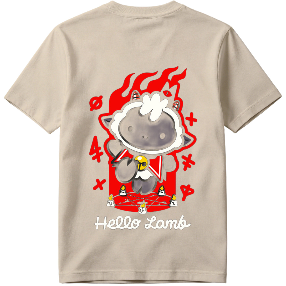 Hello Lamb: Dark Sheep with Flames and Ritual Symbols - Tee
