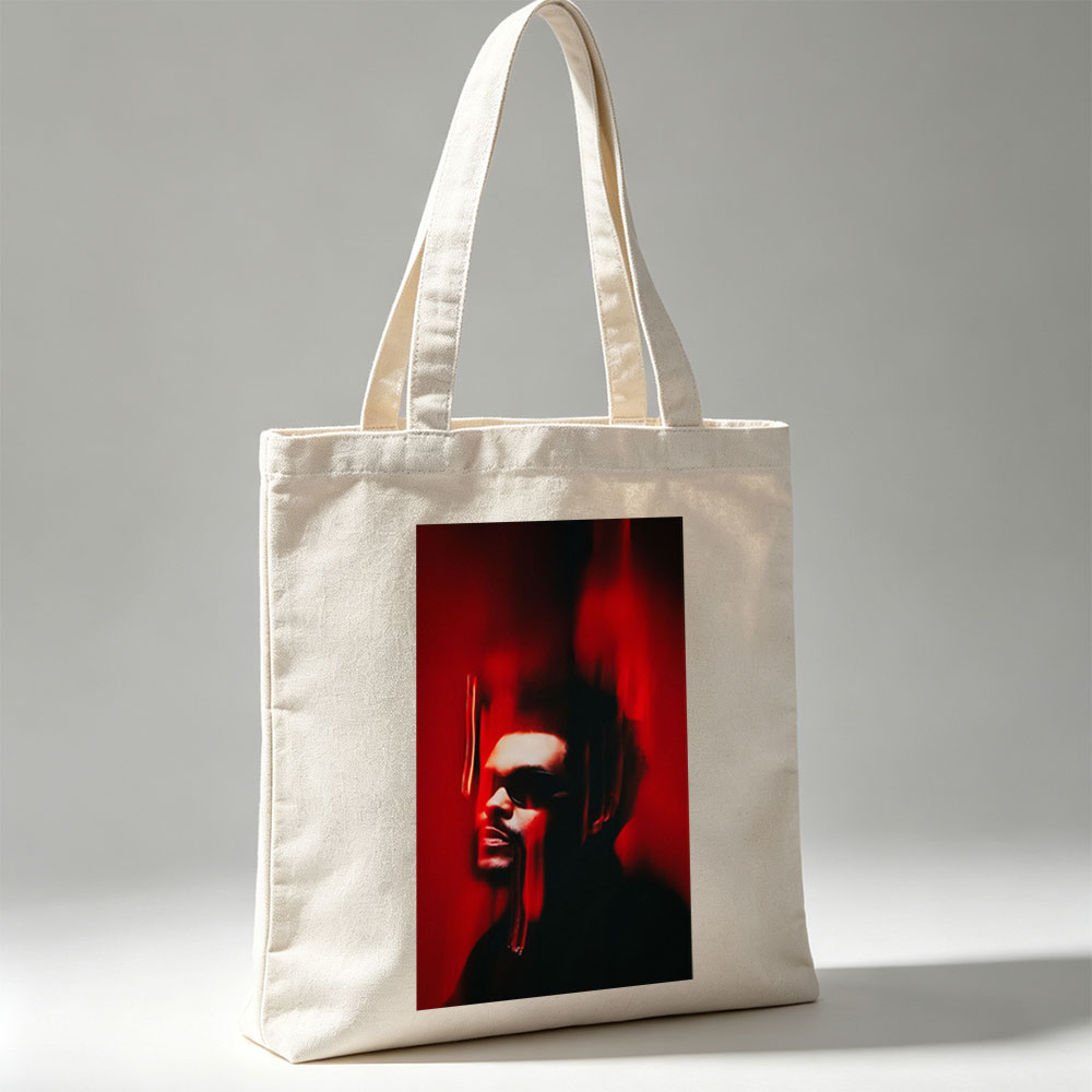 The Weeknd in a Dark Red Scene with Dramatic Lighting and Blurred Motion Effect - Canvas tote bags
