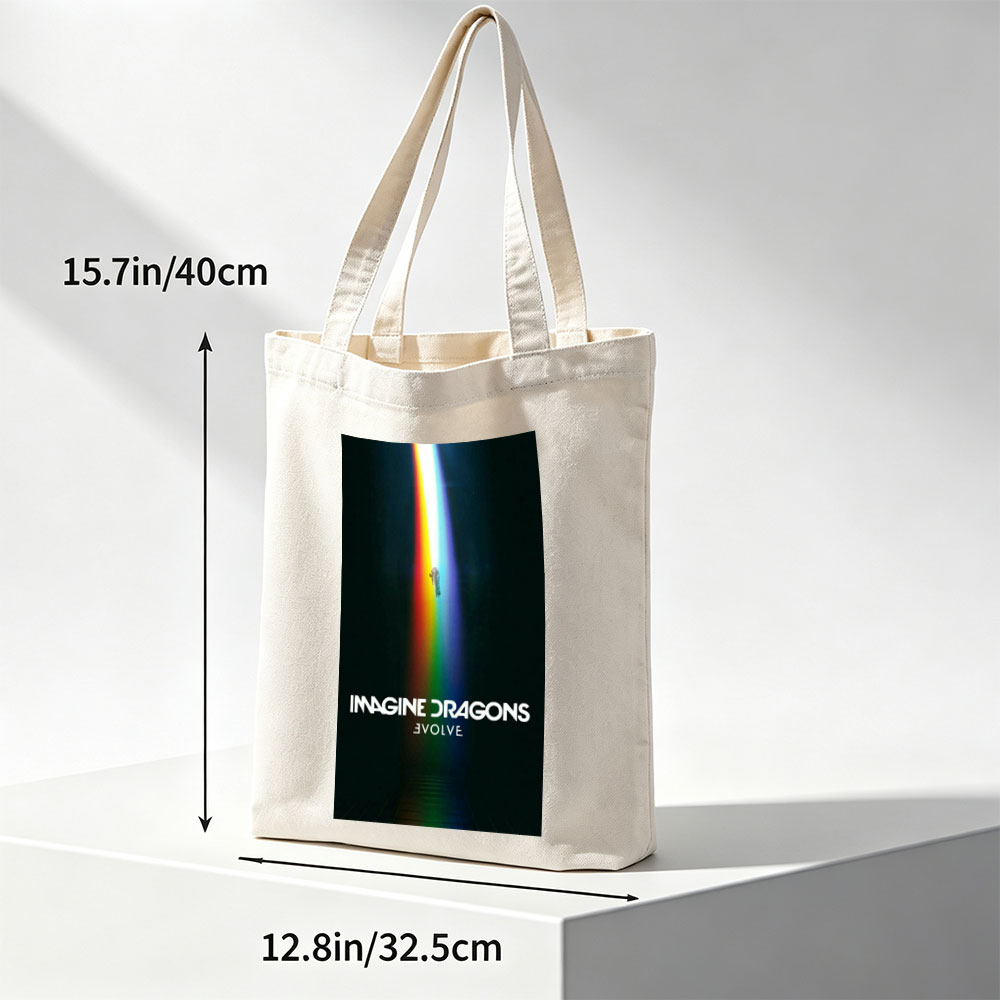 Imagine Dragons Evolve Album Cover with Rainbow Light Beam and Floating Figure - Canvas tote bags