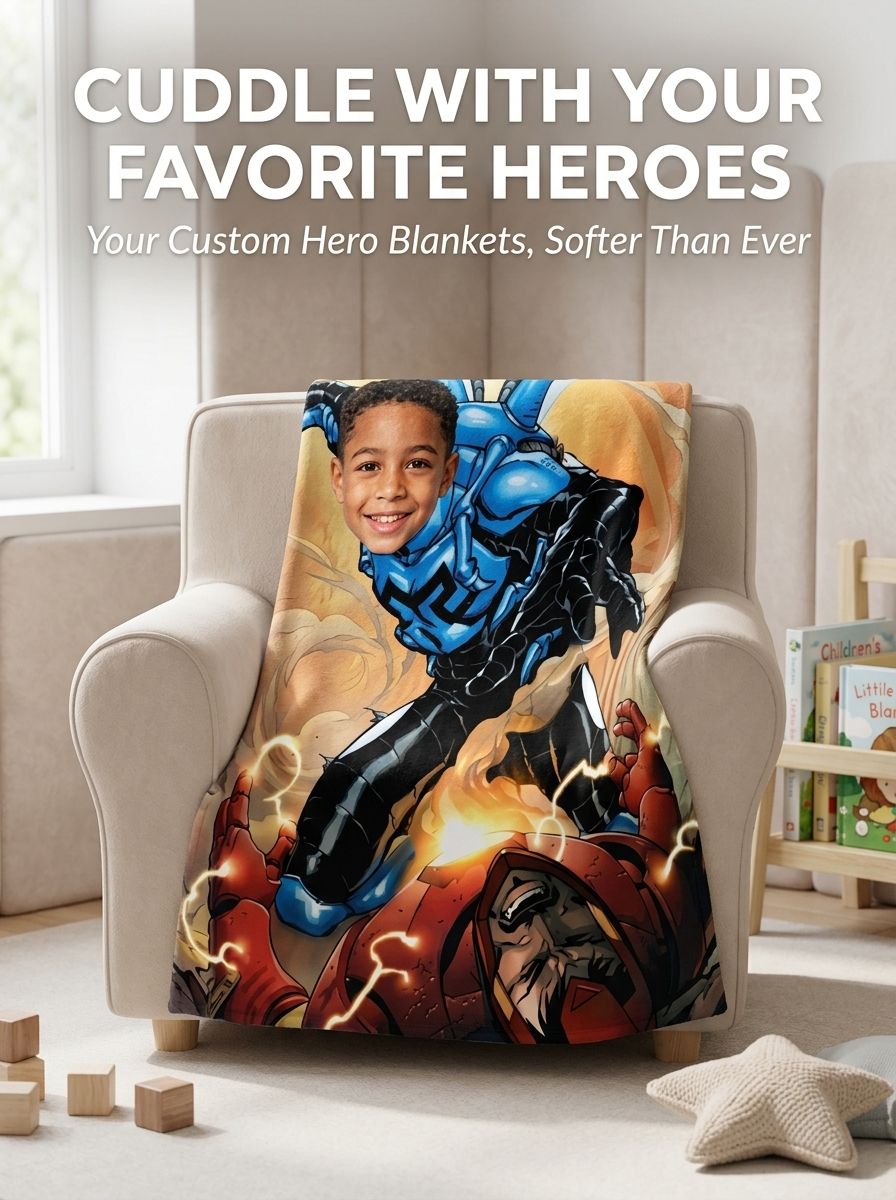 Custom Face Photo Superhero Flannel Blanket Ultra Soft Personalized Comic Throw Fleece Bedding for Kids and Adults