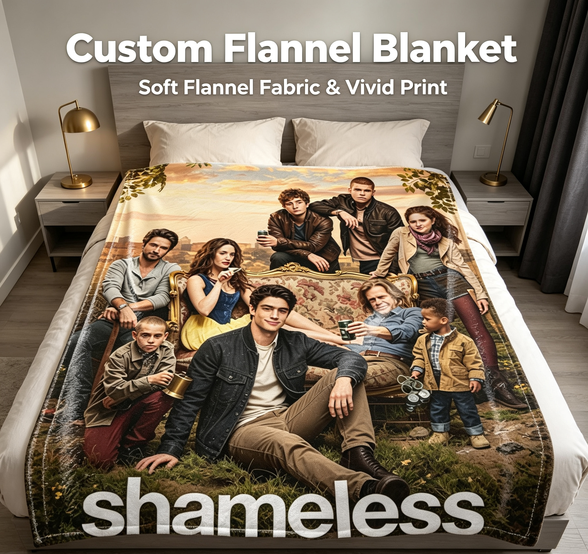 Custom Face Blanket Shameless TV Show Flannel Blanket for Couch and Bed Cozy Gift for Fans and Family Gatherings