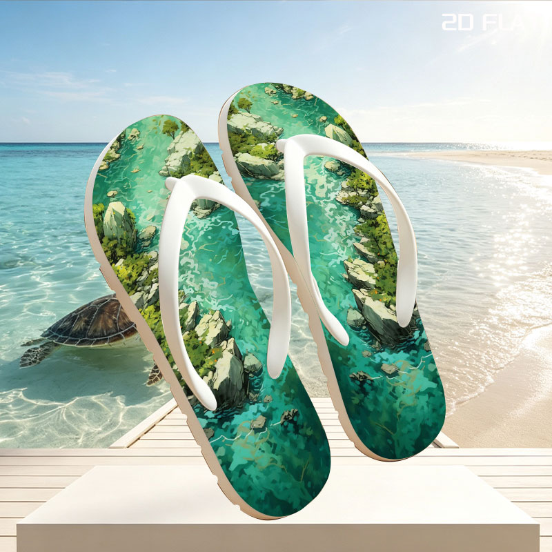 Crystal Clear River Winding Through Rocky Landscape -  flip-flops
