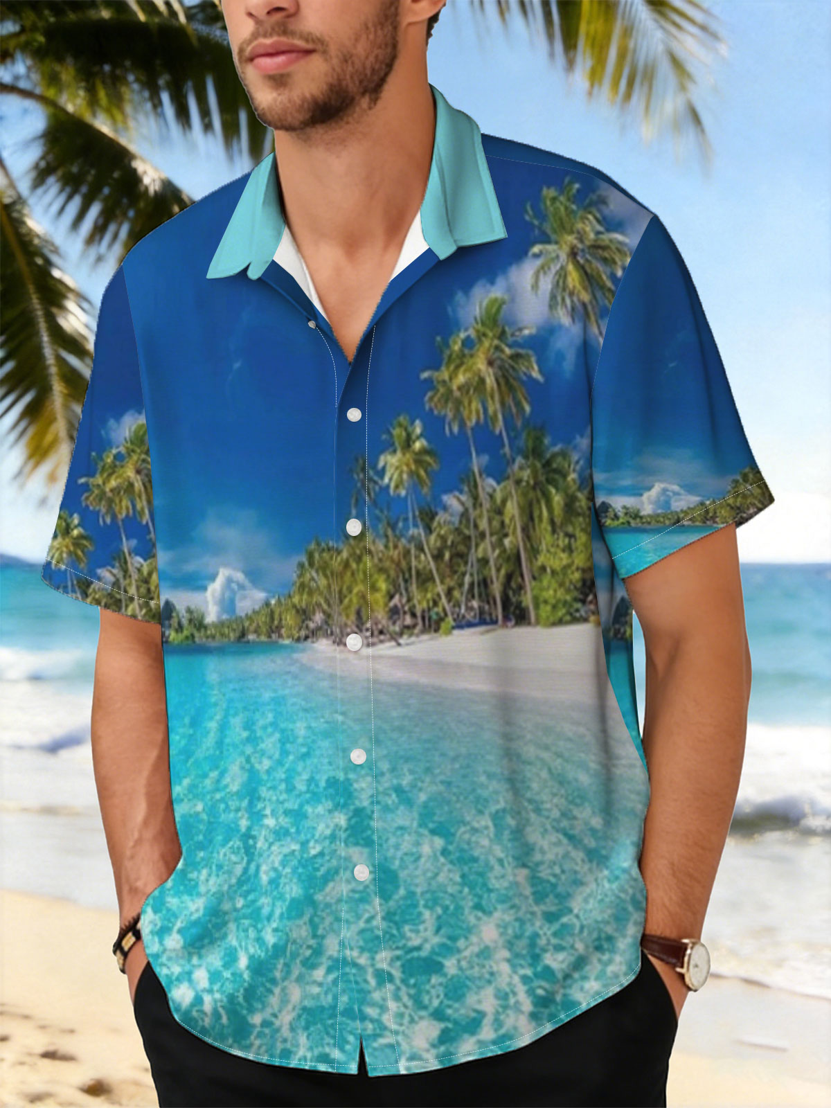 Crystal Clear Waters and Palm Trees on a Tropical Beach -  Shirt