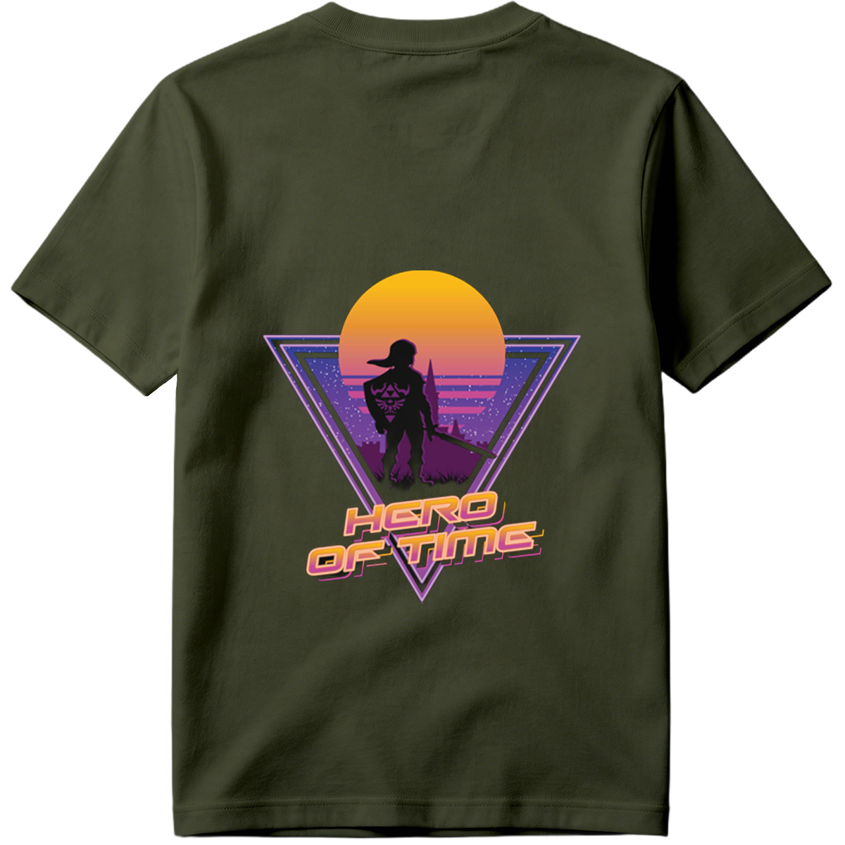 Hero of Time: Link Silhouette in Retro Sunset Scene - Tee