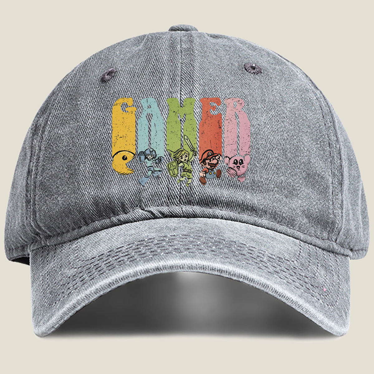 Gamer: Pac-Man, Mega Man, Zelda, Mario, Kirby - Washed Denim - Baseball Cap