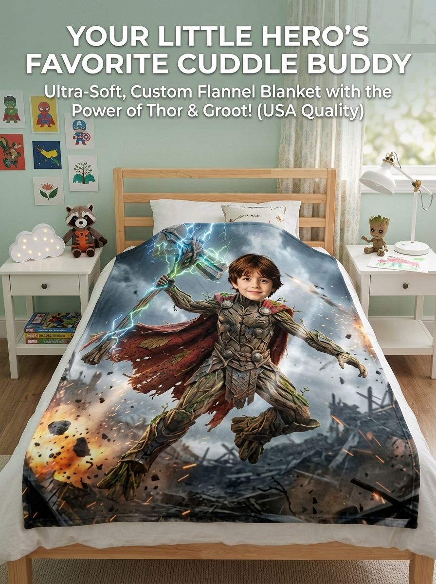 Custom Face Superhero Flannel Blanket Personalized Photo Cozy Fleece Throw Ideal Gift for Kids and Family