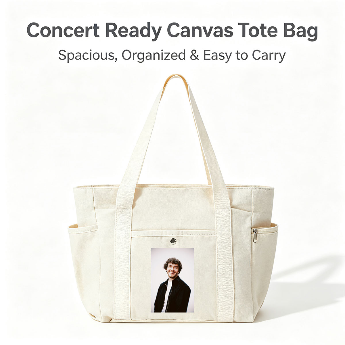 Matt Healy of The 1975 in a Candid Moment Wearing a Black Jacket and White Shirt Against a Plain Background - Multi-pocket bags