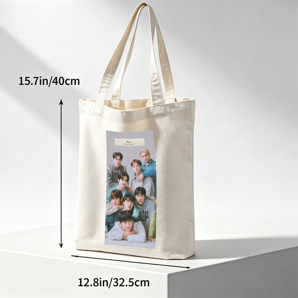 EXO Group Photo - Members Posing Together in Casual Outfits on a Neutral Background - Canvas tote bags