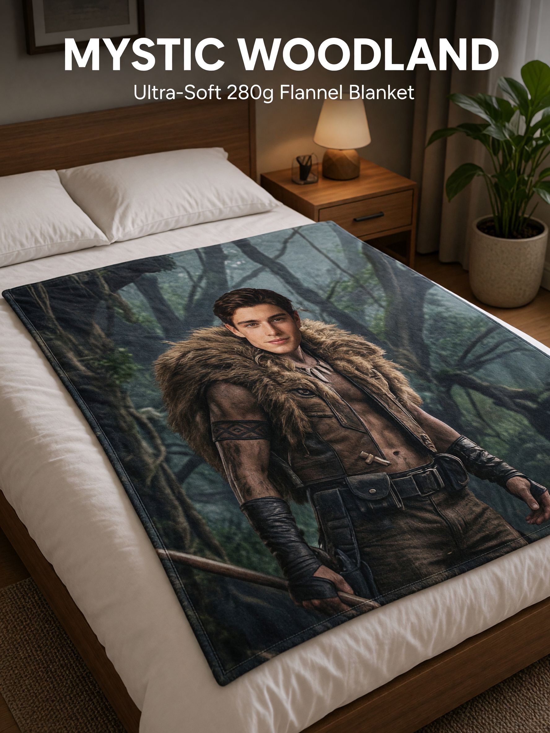 Custom Face Photo Flannel Blanket Personalized Warrior Jungle Fantasy Soft Plush Throw Blanket for Home and Gifts