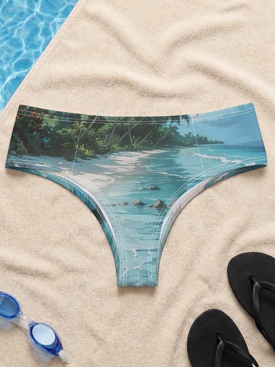 Serene Tropical Beach with Palm Trees and Crystal Clear Water -  Men's swim trunks