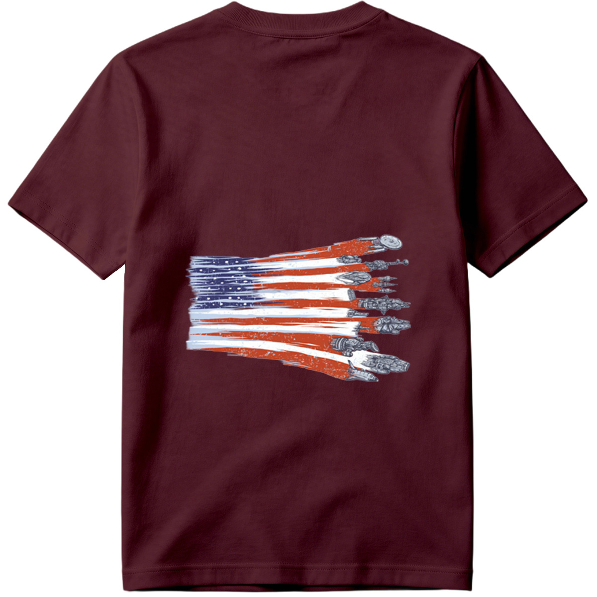 Star Trek and Star Wars Spaceships with American Flag Design - Tee