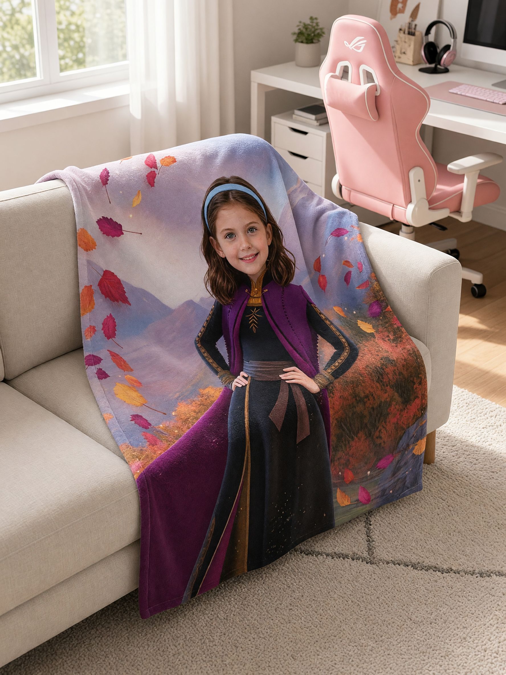 Custom Face Photo Blanket Personalized Princess Flannel Fleece Throw Cozy Soft Sofa Bed Keepsake Gift for Kids