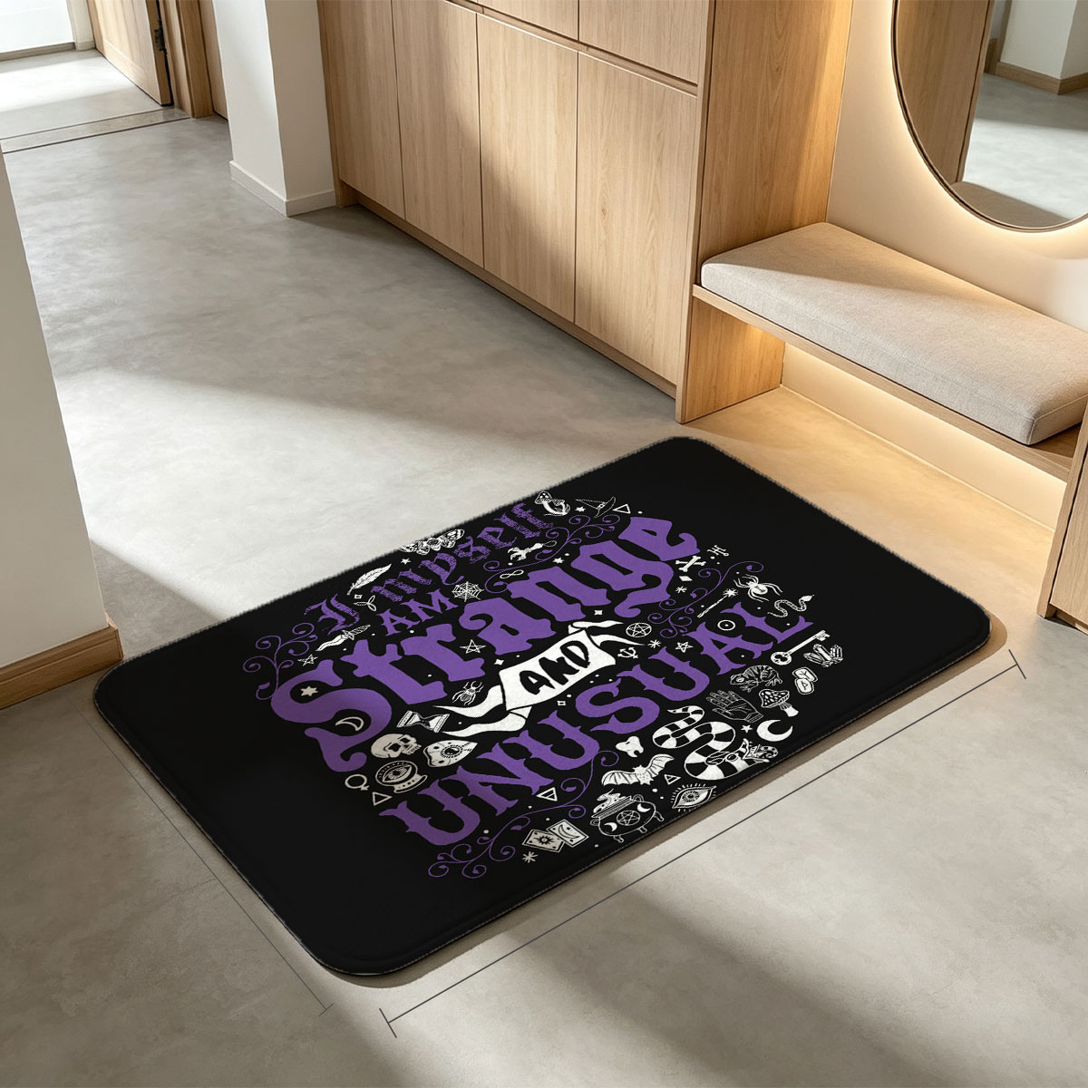 I Myself Am Strange and Unusual: Gothic Typography Art with Mystical Symbols - Flannel floor mat