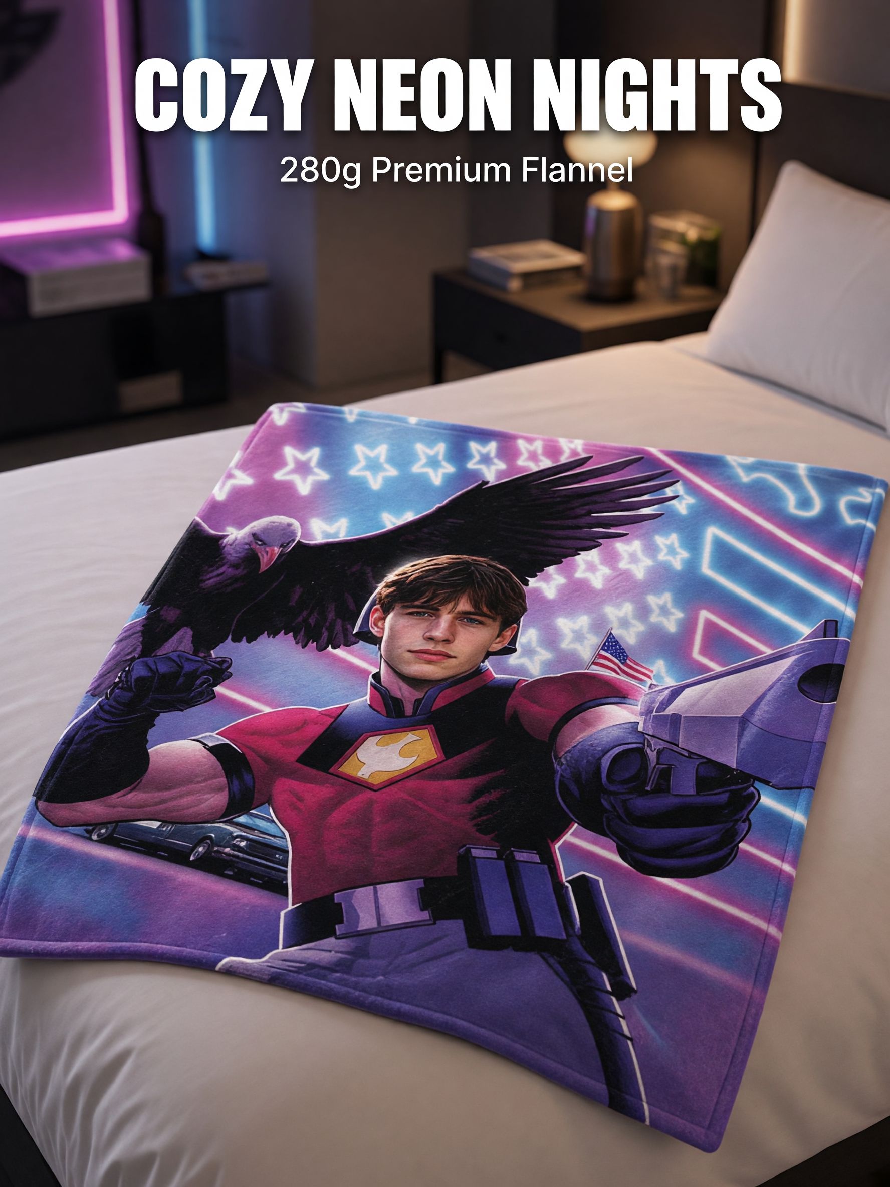 Custom Face Photo Superhero Flannel Fleece Blanket, Personalized Comic Portrait Throw for Couch Bed Travel Warm Gift