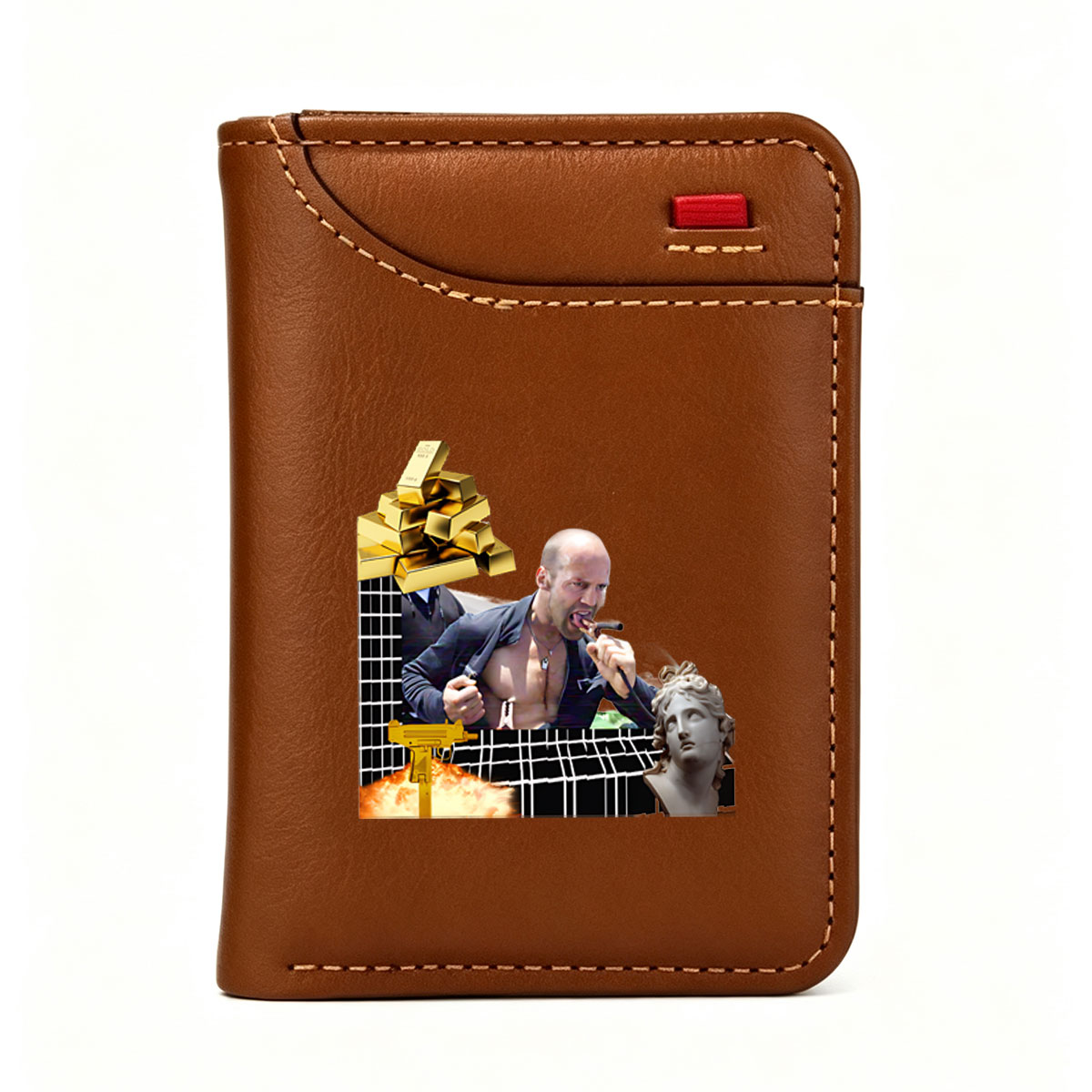 Jason Statham with Gold, Gun, and Classical Bust - Vertical Style Wallet