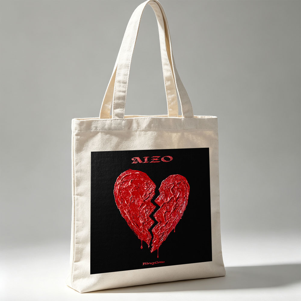 Binggnu Heartbreak Scene with Broken Red Heart on Black Background - Canvas tote bags