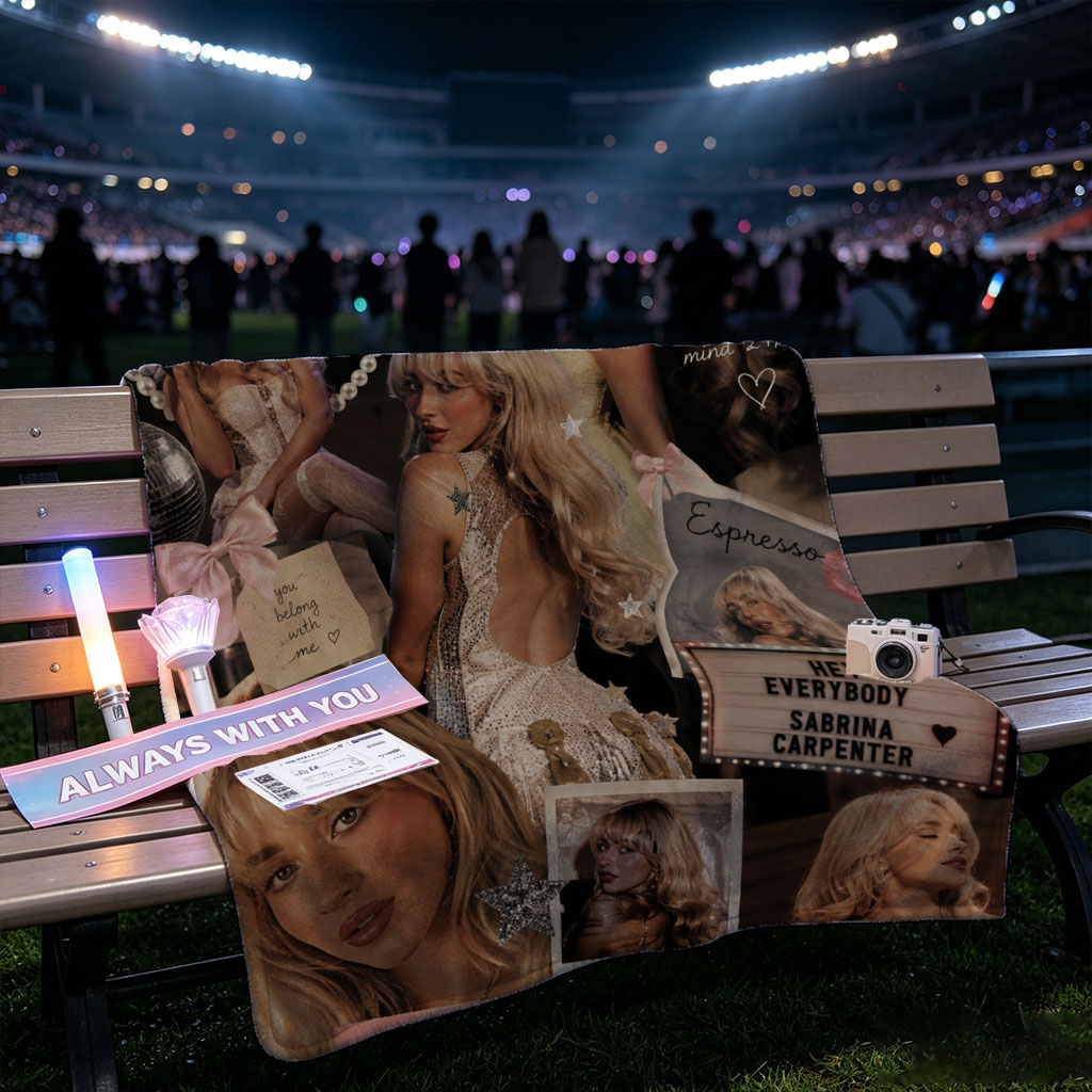Sabrina Carpenter Collage - Aesthetic Photo Montage Featuring Concert Tour and Romantic Themes - Blankets