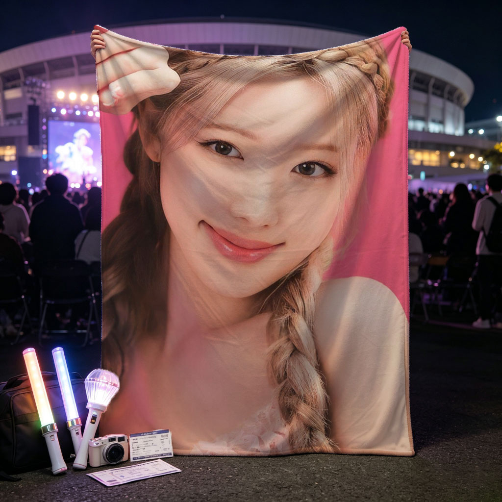 LISA from BLACKPINK in a Sweet Pink Outfit with Braided Hair and Soft Smile - Blankets