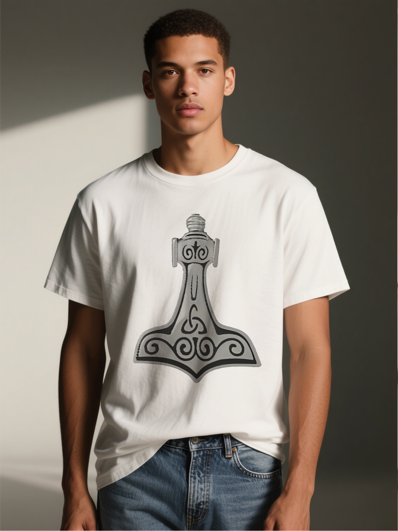 Men's Printed T-Shirt Thor Hammer Mjolnir Norse Mythology Design Casual Round Neck Summer Lightweight Breathable Short Sleeve T-Shirt for Outdoor Activities and Everyday Wear Men's Fashion Gift