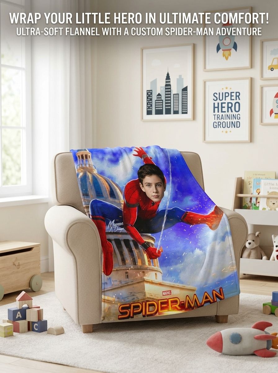 Customized Avatar Superhero Flannel Fleece Blanket Personalized Face Photo Throw Lightweight Warm Cozy Anti-Pilling Quilt for Bed Couch Travel Holiday Birthday Gift