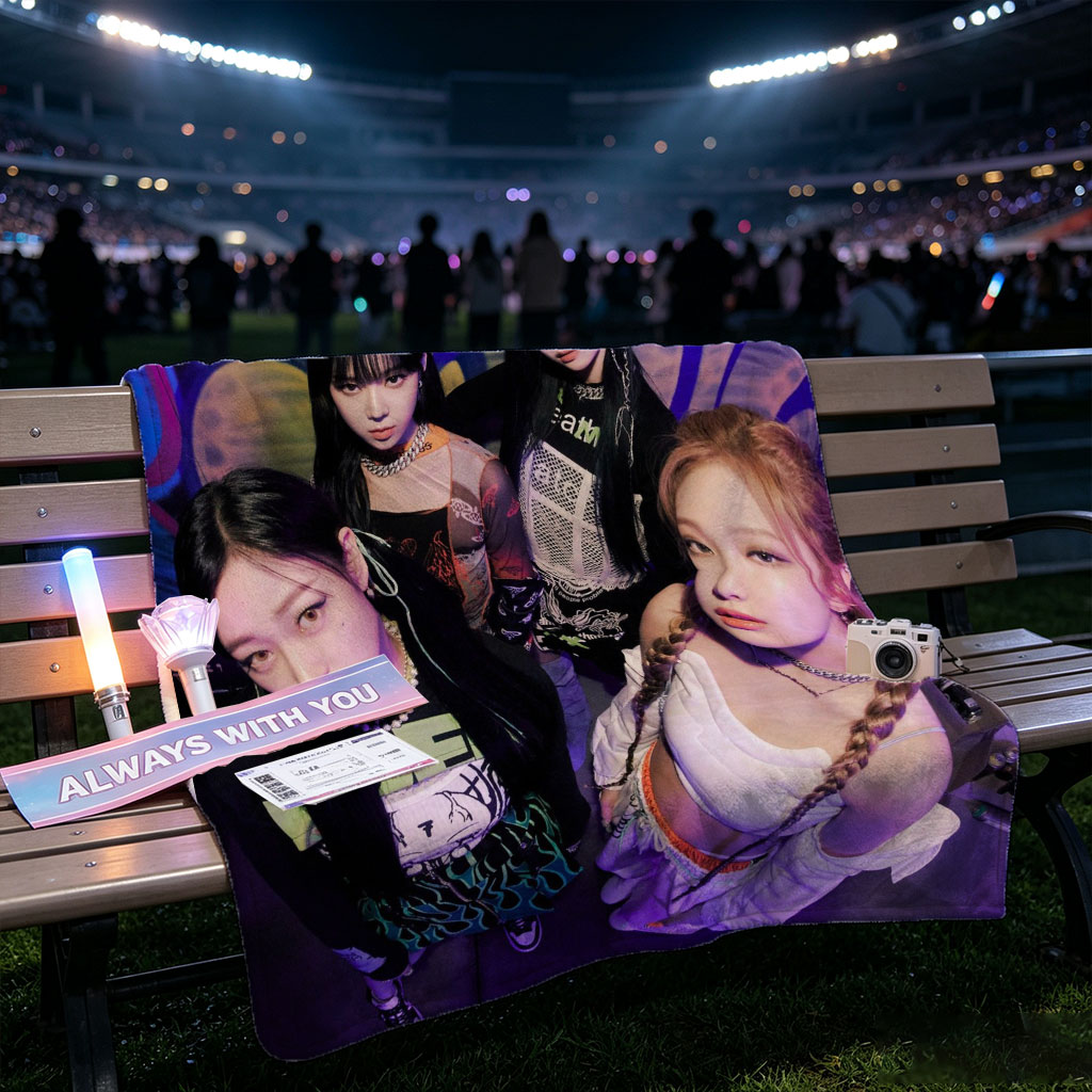 Aespa Members Pose in Vibrant Graffiti Room with Purple Lighting and Bold Streetwear Styles - Blankets