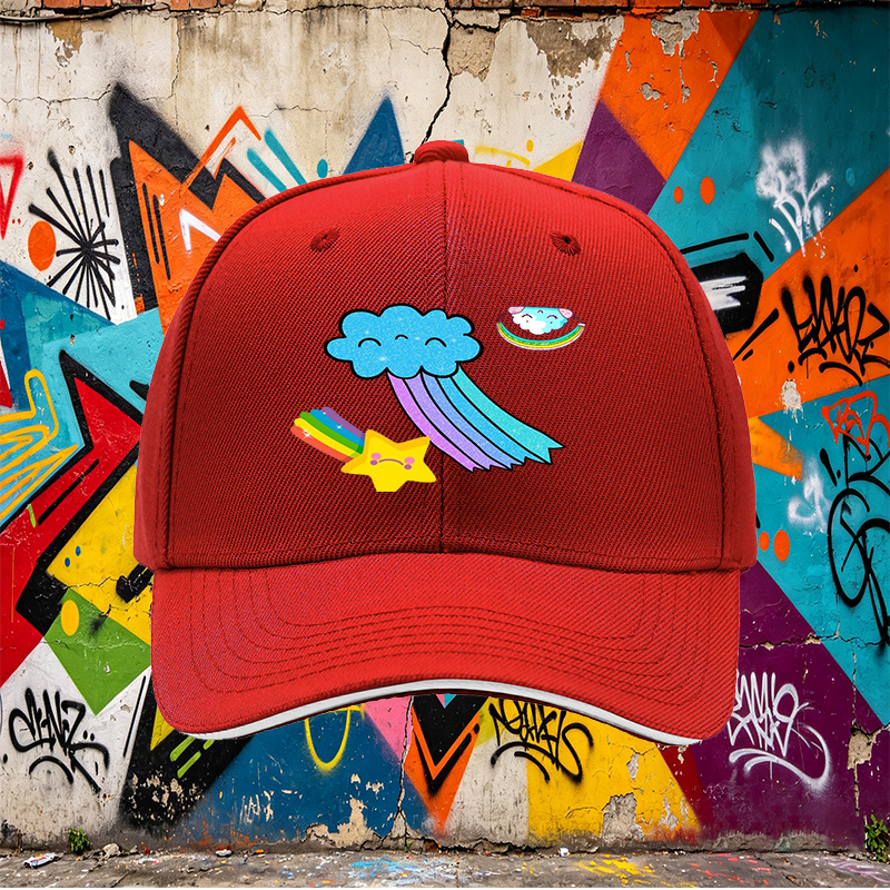 Unisex Classic Sandwich Hat with Rainbow Star and Cloud Print - Perfect for Casual Outings, Outdoor Activities, and Everyday Wear - Ideal for Adults and Teens Seeking Fun, Colorful Headwear