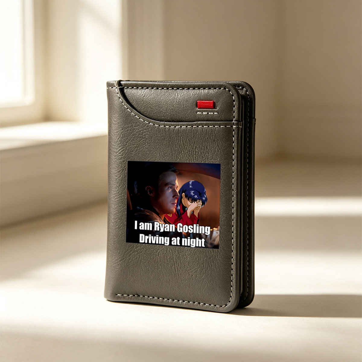 Ryan Gosling Driving at Night with Anime Character - Vertical Style Wallet