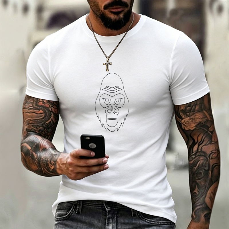 Unisex Classic T-Shirt Featuring Monkey Face Outline Graphic Design - Perfect for Casual Wear, Outdoor Activities, and Everyday Style - Ideal for Adults Who Love Animal-Themed Apparel and Minimalist Art