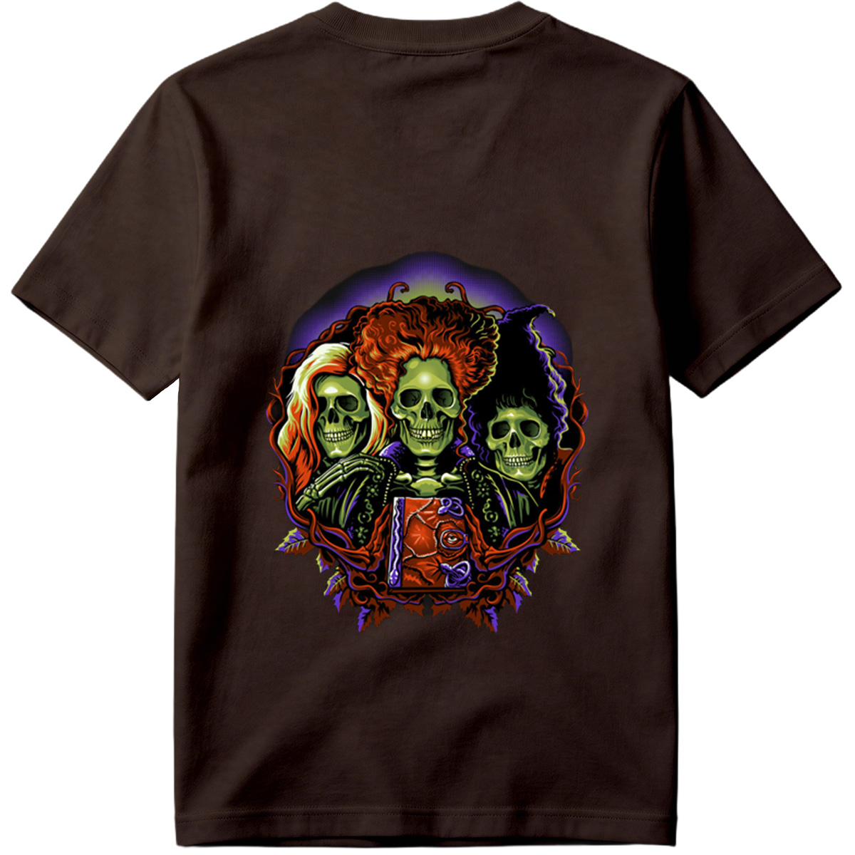 Three Skulls with Vibrant Hair and Ornate Design - Tee