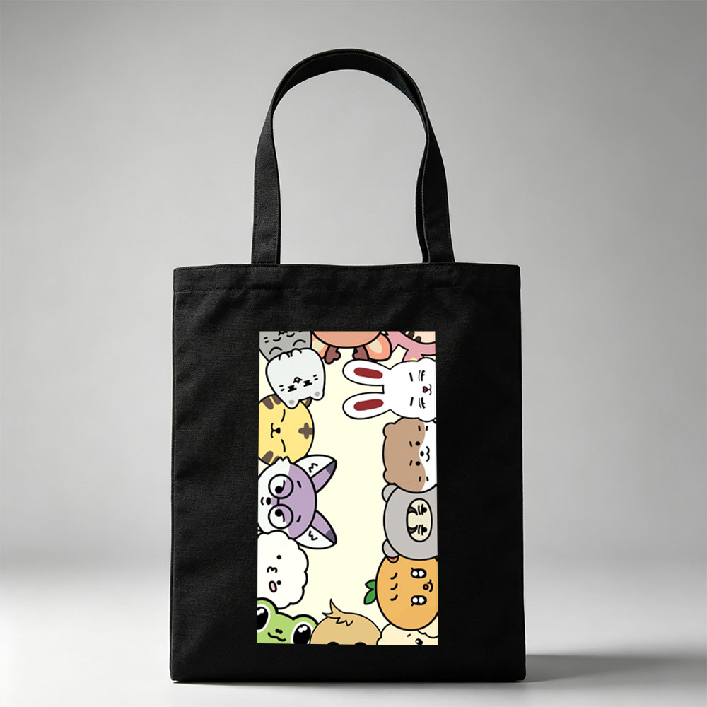Cute Cartoon Characters in a Playful Pattern with Whimsical Expressions and Bright Colors - Canvas tote bags