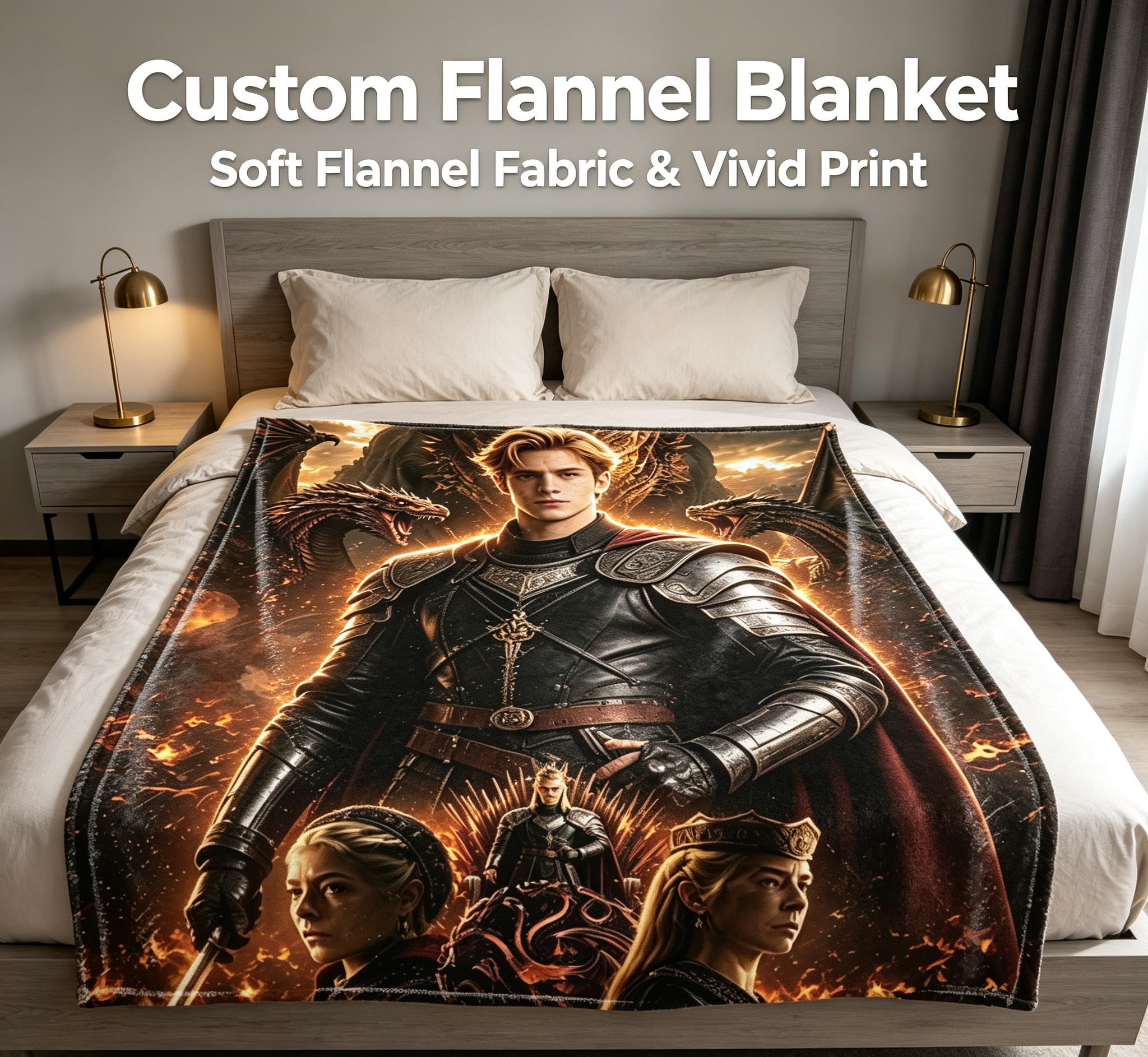 Custom Face Blanket House of the Dragon Flannel Blanket for Fans of Fantasy Series Perfect Gift for TV Show Enthusiasts and Dragon Lovers