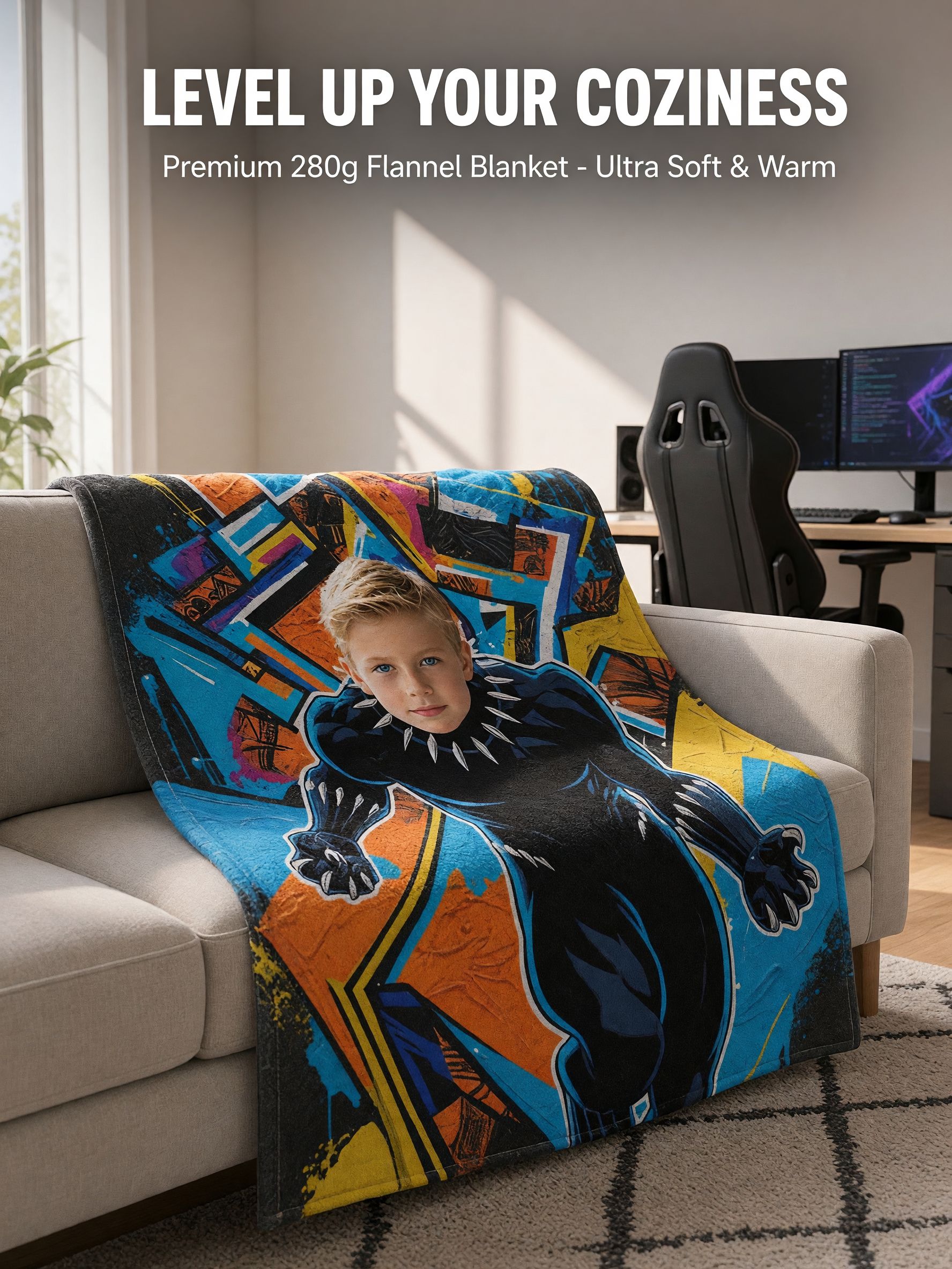 Custom Face Superhero Blanket Personalized Photo Flannel Fleece Throw Soft Warm Bed Couch Cover Ideal Birthday Gift