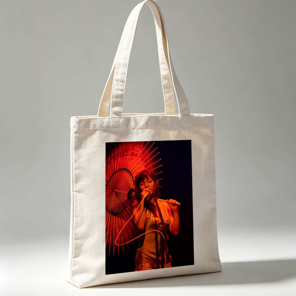 Misia Performing on Stage with a Traditional Umbrella and Microphone - Canvas tote bags
