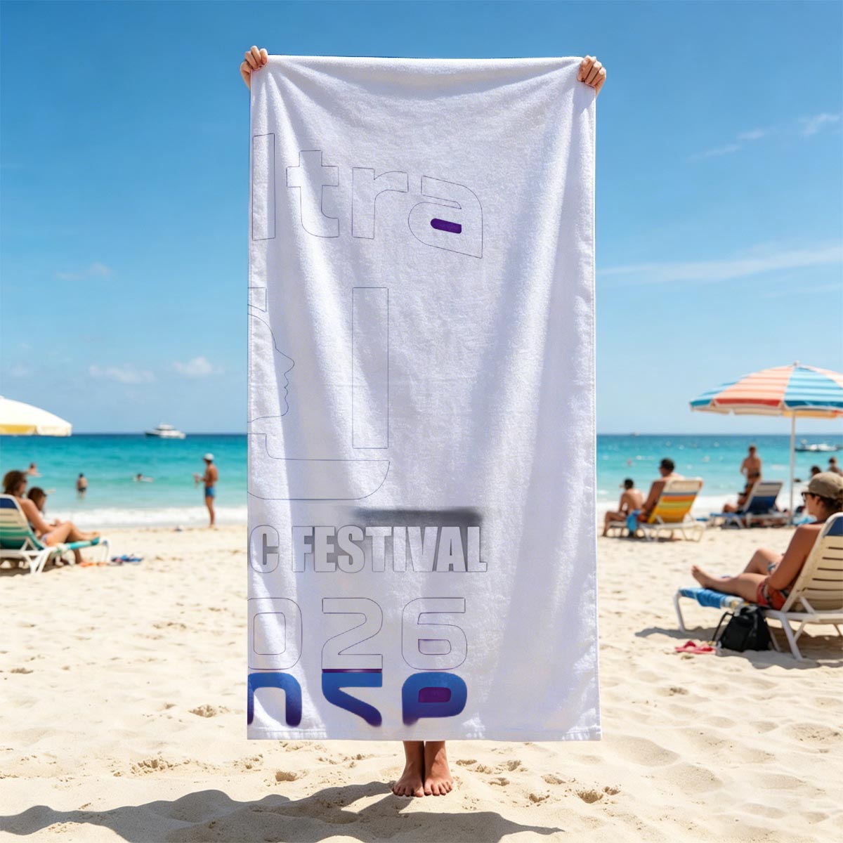 Ultra Music Festival 2026 Logo Featuring Iconic U Design and Reflective Text - Beach towels