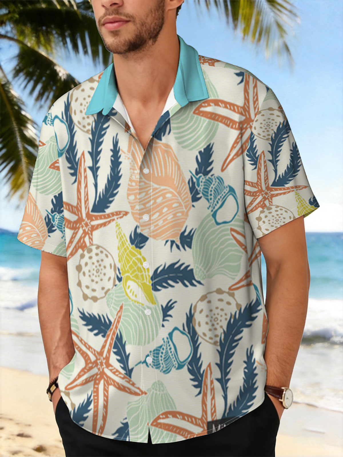 Seashells, Starfish, and Seaweed Pattern -  Shirt