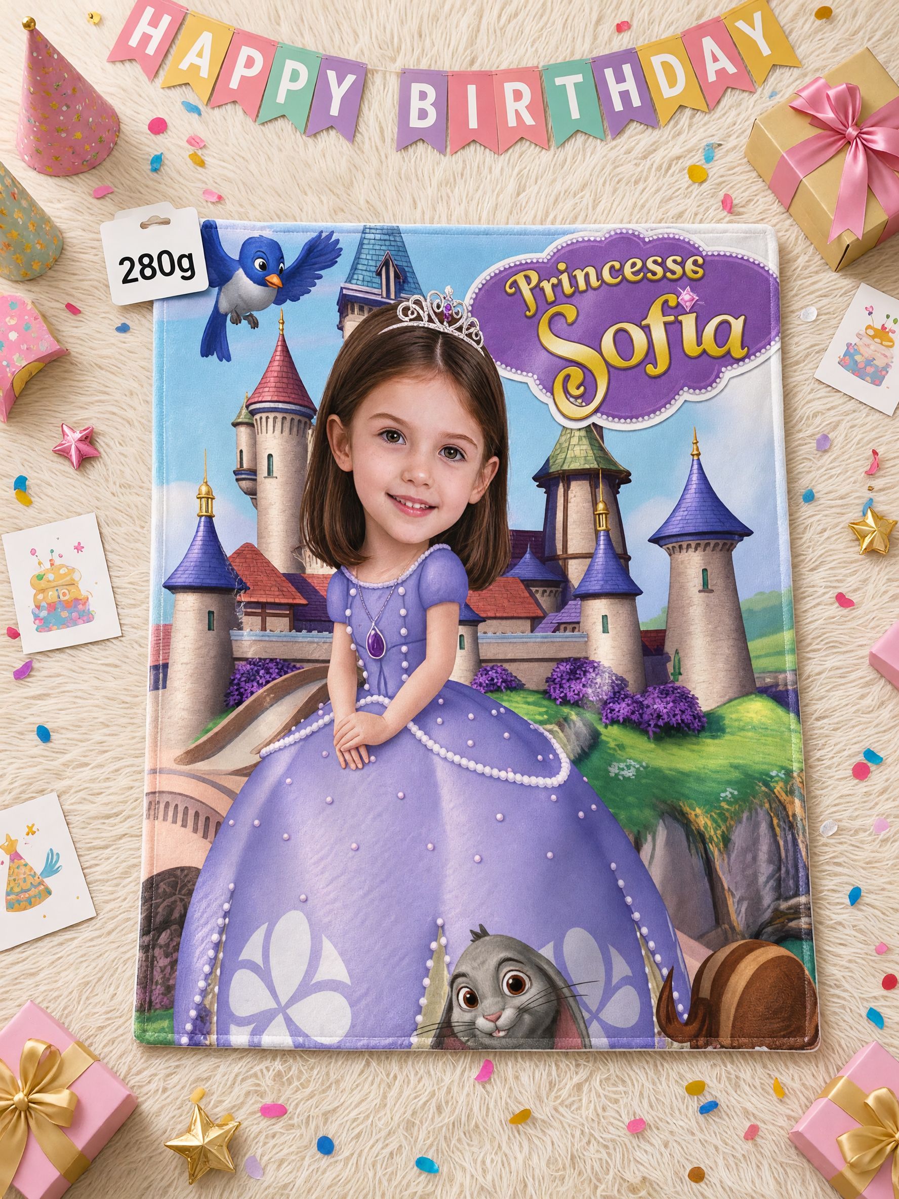 Personalized Princess Face Photo Blanket, Custom Flannel Throw for Kids, Cozy Keepsake Birthday Gift