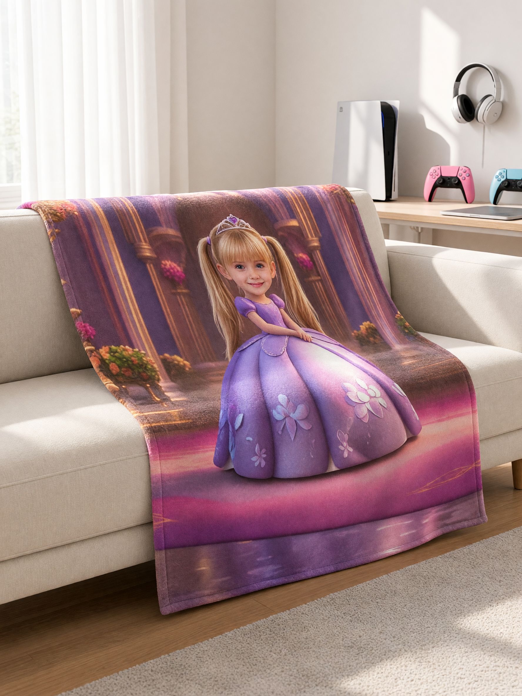 Custom Face Blanket Personalized Princess Photo Flannel Throw Cozy Plush Bed Couch Wrap Unique Keepsake Gift