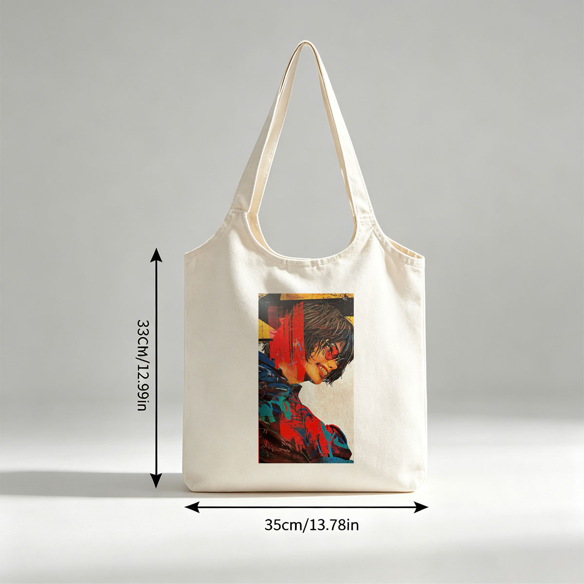Billie Eilish in a Vibrant Artistic Portrait with Bold Colors and Abstract Elements - Canvas shoulder bags/