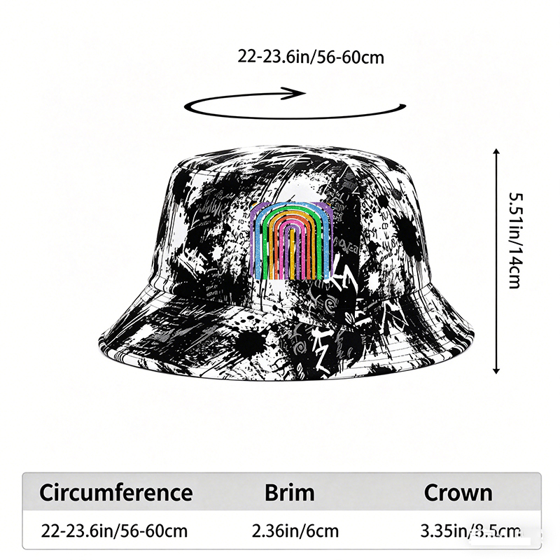 Unisex Classic Graffiti Bucket Hat with Glitter Rainbow Print | Stylish Sun Protection for Outdoor Activities, Travel, and Casual Wear | Perfect for Adults Seeking Trendy Fashion Accessories