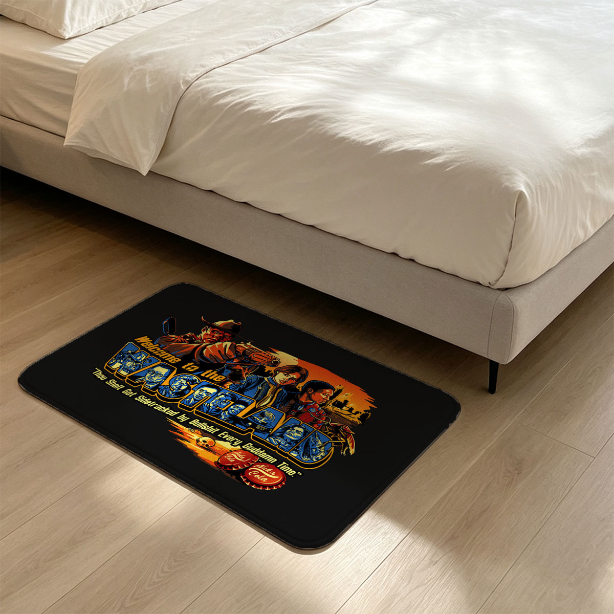 Welcome to the Wasteland: Vault Dweller, Sheriff, and Companions in Post-Apocalyptic Adventure with Nuka-Cola - Flannel floor mat