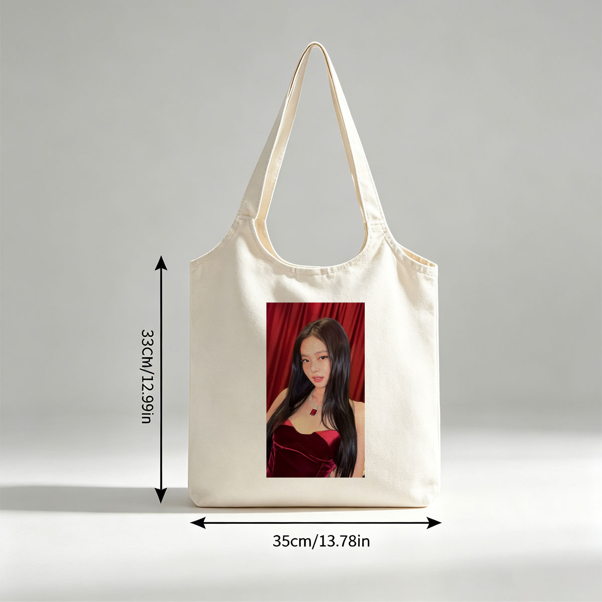 Jennie Kim in Red Velvet Dress at Glamorous Event with Red Curtain Background - Canvas shoulder bags/