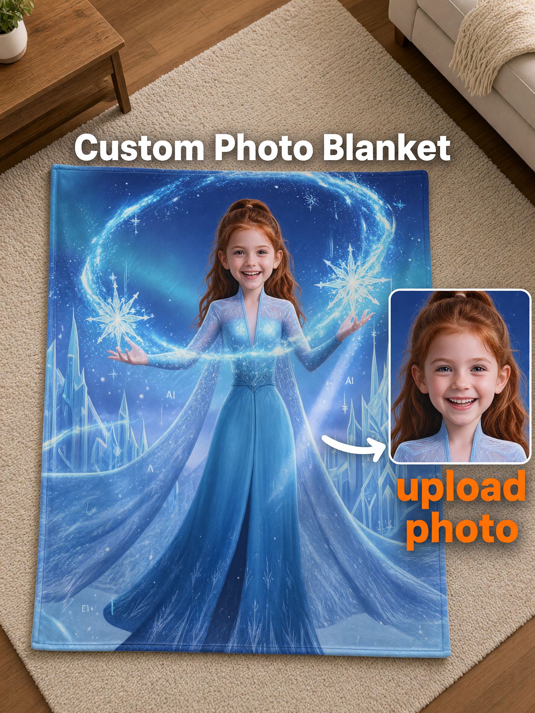 Custom Photo Face Blanket Personalized Ice Princess Flannel Throw Ideal Birthday Gift for Girls