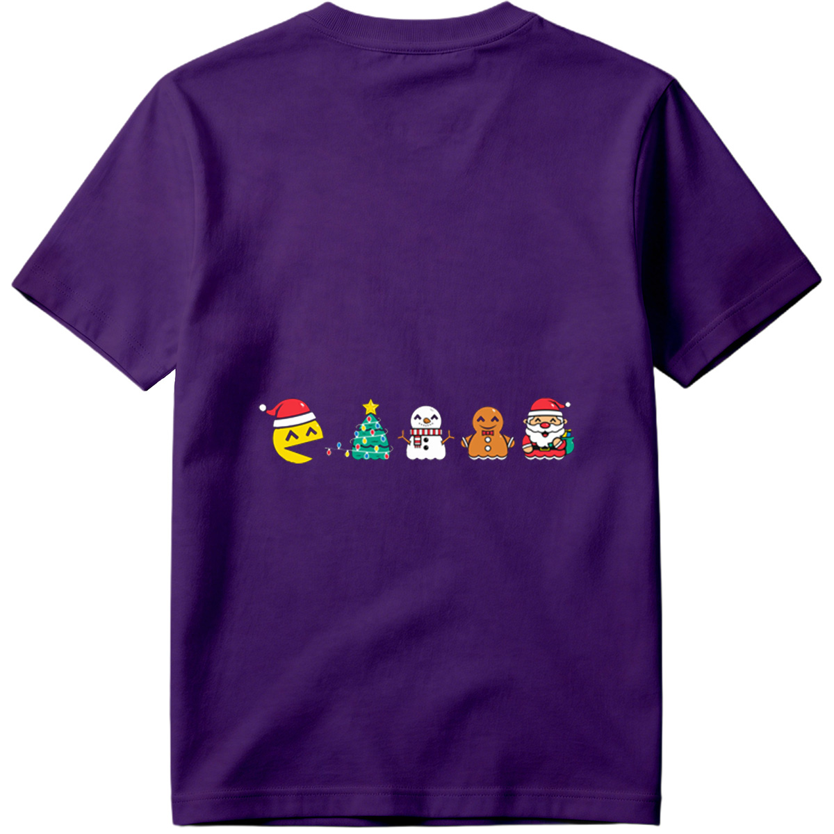 Pac-Man Christmas Characters: Pac-Man, Christmas Tree, Snowman, Gingerbread Man, Santa Claus - Tee