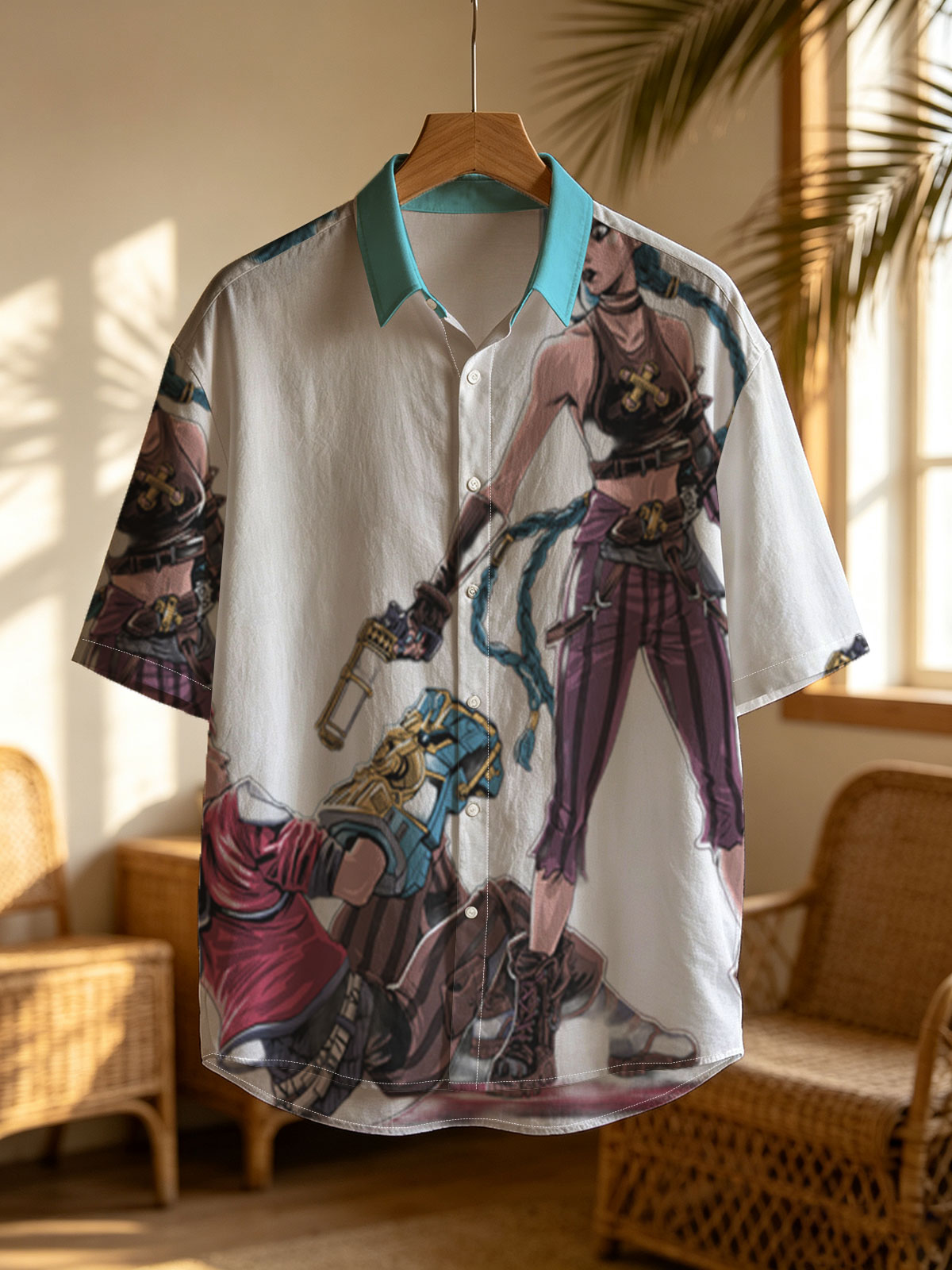 Blue-Haired Warrior and Pink-Haired Ally in Steampunk Combat Stance -  Shirt