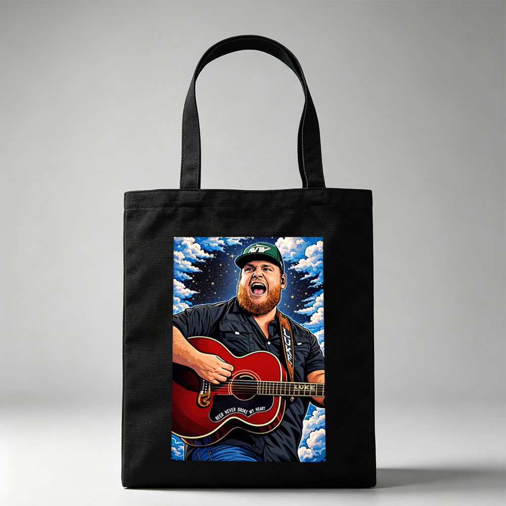 Luke Combs Singing with Acoustic Guitar Under Starry Sky - Canvas tote bags