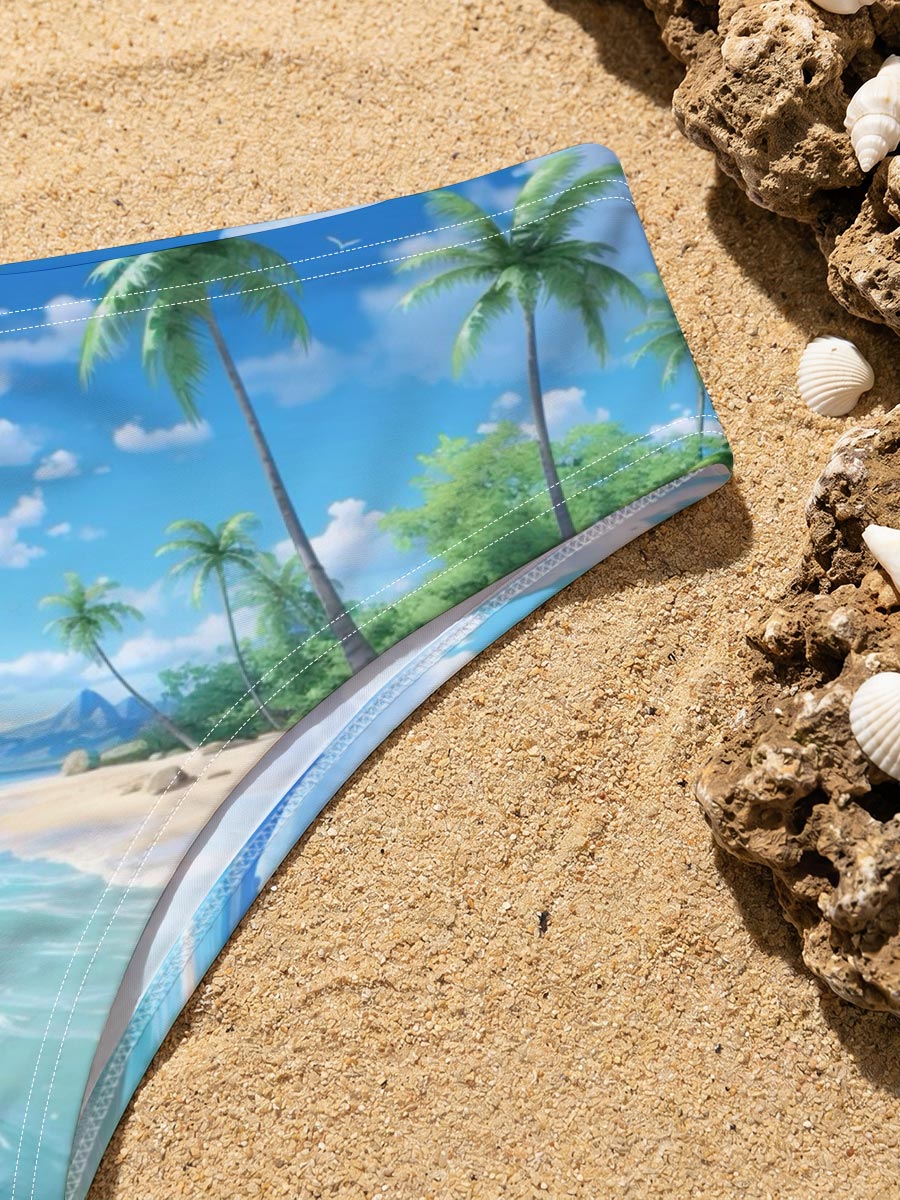 Tropical Beach with Palm Trees and Clear Blue Water -  Men's swim trunks