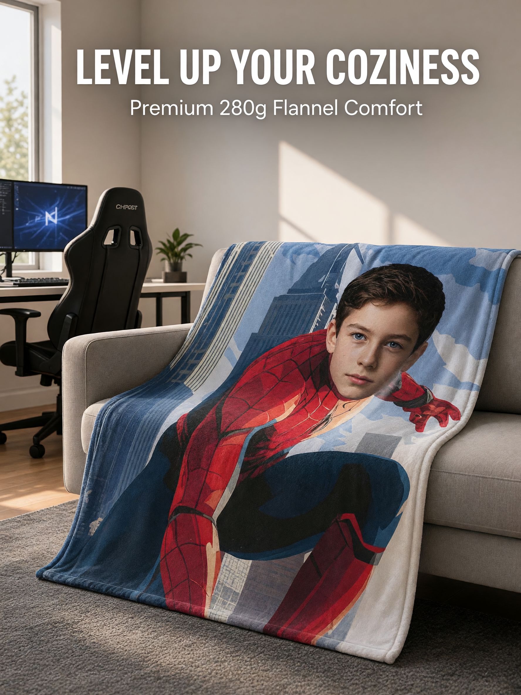Personalized Superhero Face Blanket Custom Photo Flannel Fleece Throw for Kids and Adults Cozy Gift